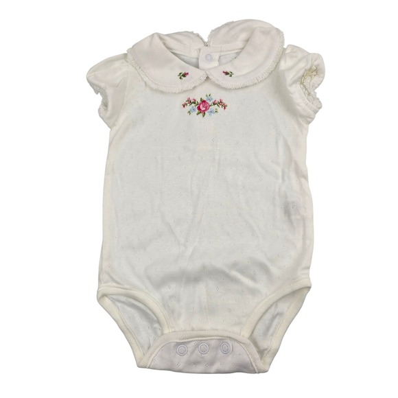 Carters 12M Floral Embroidered Collar Short Sleeve Bodysuit Baby Garden party - Picture 1 of 5